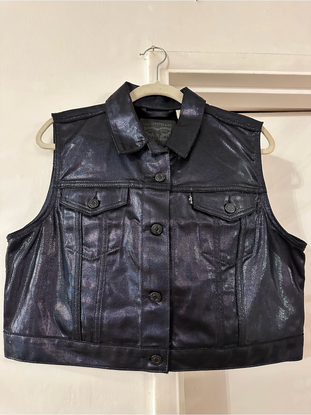 Levi's Iridescent Black Sleeveless Trucker Vest